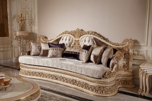 Ensemble de canapés Chesterfield en teck massif de luxe royal, style moderne du milieu du siècle, 8 places, table basse en velours sculpté doré, console - Product Image 3