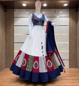 <b>Women</b> Traditional Indian Pakistani <b>Lehenga</b> Choli Set Red Black Cotton Floor Length Wedding Wear Hand Drawn Print Loose Fit - Product Image 2