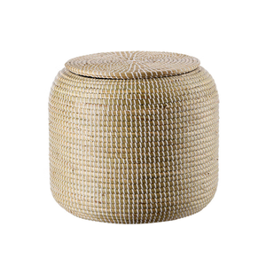 Seagrass Storage Ottoman Decorative Laundry Storage Basket Storage <b>Bin</b> for Living Room & <b>Bedroom</b> Organization from Vietnam - Product Image 2