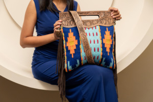 New Hand Tooled Saddle Blanket Fringe Crossbody Handbag <b>Turquoise</b> Women's High Quality Genuine Leather Open Handle Shoulder Bags - Product Image 2