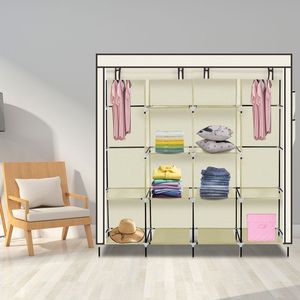 Armadio Portatile Beige da 67 Pollici con 12 Ripiani e 4 Tasche Laterali per la Conservazione dei Vestiti - Product Image 2