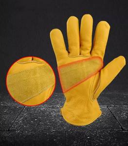 Guantes de Trabajo de Cuero Genuino Amarillos Resistentes a la Abrasión, Guantes de Seguridad para Hombre, Uso Industrial - Product Image 2