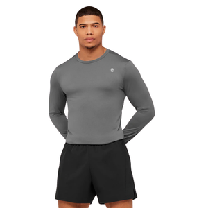 Camiseta Deportiva de Manga Larga para Hombre, Corte Ajustado, Color Gris, Elástica, para Gimnasio, Entrenamiento, Ropa Deportiva Activa - Product Image 3
