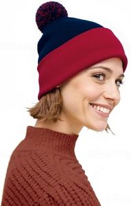 Men's Winter <b>Beanie</b> Hat Knitted Color Blocking Red <b>Navy</b> Pom Pom Casual Warm Hat 56-58CM Adult Unisex Style - Product Image 3