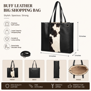 Bolso Tote de Cuero Genuino de Búfalo con Pelo, Estilo Western, Bolso de Hombro de Piel de Vacuno Negra para Mujer, Bolso Tote de Lujo de Diseñador Personalizado - Product Image 4