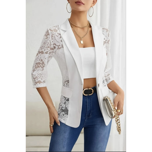 Blazer ouvert sur le devant en dentelle florale pour femme, avec empiècements en dentelle, inserts en dentelle florale complexe sur les manches et les panneaux latéraux - Product Image 2