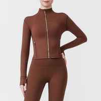Vêtement de yoga de haute qualité, respirant, à haute élasticité, coupe ajustée, fermeture éclair intégrale, imperméable, en spandex/nylon, col montant