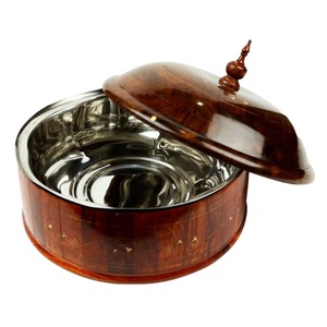 Traditional Chinese Wooden Casserole Pot Round Stainless Steel Lining With Lid Insulated Food Warmer For Gas And Induction - Product Image 1