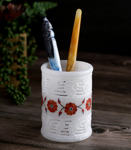 Marble Pen Holder Table Organizer Accessories/Desk Pencil Cup Gray Stone Color Stationery Storage Container - Product Image 6