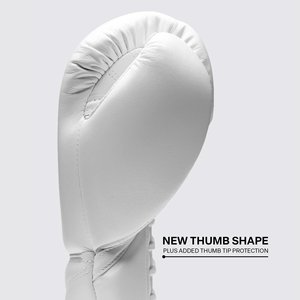 ถุงมือชกมวยรุ่นใหม่ Full White Pro X LINE Fly Sparring หนังแท้ ปักโลโก้ได้ ปรับสายรัดได้ - Product Image 3
