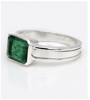 Bague en argent sterling 925 avec pierre verte taille émeraude, bande géométrique en pierres précieuses pour femme, cadeau de mariage ou de fête