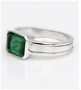 925 Sterling <b>Silver</b> <b>Emerald</b> Cut Green Stone <b>Ring</b> Geometric Gemstone Band for Women Wedding Party Gift - Product Image 5