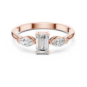 Anillo de Compromiso de Tres Piedras con Diamante Corte Esmeralda en Oro Rosa Personalizado para Mujer, Joyería Fina Minimalista de Promesa - Product Image 2