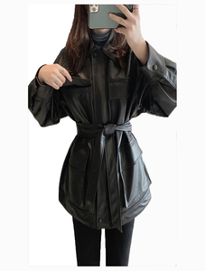 Women's Black Genuine Leather Moto Jacket Full Sleeve <b>Zipper</b> Closure Stand Collar Autumn Style - Product Image 3