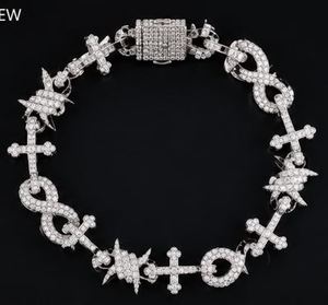 Silver Plated Micro Insert Cross <b>Infinity</b> Thistle <b>Bracelet</b> Moissanite Chain Link Hip Hop Bangle Unisex - Product Image 1