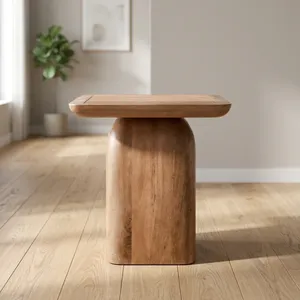Solid Wooden Square Top Bedside <b>Coffee</b> Center <b>Table</b> Handcrafted Pillar Base End <b>Table</b> for Bedroom Living Room <b>Garden</b> Farmhouse - Product Image 6