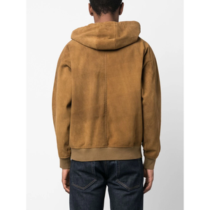 <b>Mens</b> Brown Suede Zip Hoodie Casual Winter Fashion <b>Jacket</b> - Product Image 2