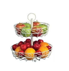 2-Tier White Modern Decorative Powder Coated Metal <b>Wire</b> <b>Baskets</b> for Kitchen Countertop Fruit & Vegetable Storage Organizer - Product Image 1