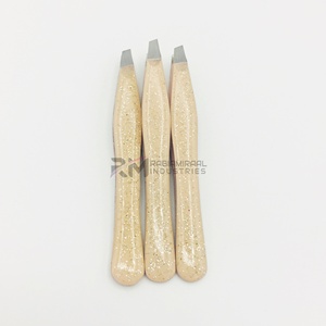 RMI Super Product Angle Eyebrow Tweezer <b>Nude</b> Glitter Color And Silver Tip Tweezers Set - Product Image 1