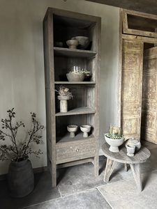 Rustic Solid Wood High Cabinet <b>with</b> <b>Drawer</b> and Open <b>Shelves</b> for Living Room Storage and Display - Product Image 4