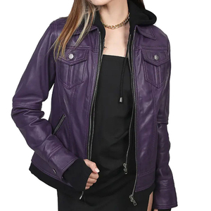 Blouson Bomber Moto en Cuir PU Imprimé Color Block pour Femme, Manches Longues, Col Montant, Fermeture Éclair, Style Moto Couleurs Contrastées - Product Image 1