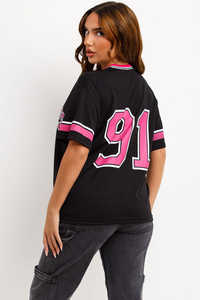 Camiseta Jersey Extra Grande Personalizada para Mujer, Cuello en V, Estampado de Números, Ropa Urbana de Verano, OEM, ODM, Venta al Por Mayor - Product Image 2