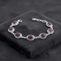 Bracelet à maillons en pierres précieuses ovales en grenat naturel, argent sterling 925, fait main, bijoux élégants vintage