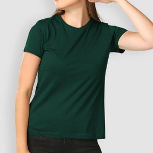 Camiseta de Algodón de Cuello Redondo y Manga Corta para Mujer, Color Sólido, Corte Regular, Estilo Casual, Tejido Jersey Transpirable, para Todas las Temporadas - Product Image 3