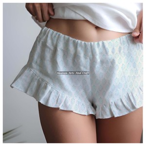 Shorts con Volantes Hechos a Mano para Mujer, Ropa de Verano Informal, Shorts con Volantes de Algodón con Estampado de Bloques, Colección para Chicas de Playa, Estilo Baby Doll - Product Image 4