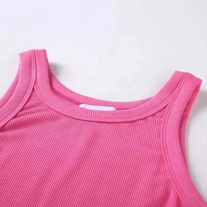 Camiseta sin mangas de punto transpirable para mujer, color sólido, cuello redondo, estilo informal, color rosa - Product Image 5