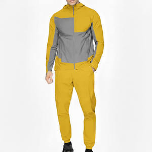 Ensemble de survêtement sportif pour homme, vert et gris, à capuche, avec fermeture éclair intégrale, respirant, en polyester et coton, deux pièces, pour l'automne - Product Image 3