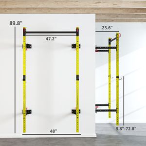 Soporte de Sentadillas Plegable Ajustable con Capacidad para 450 kg y Barra de Dominadas, Montado en Pared, en Amarillo - Para Entrenamientos y Ejercicios - Product Image 2