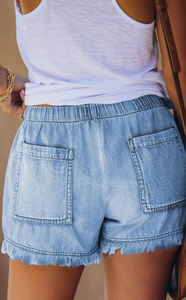 Short en jean imprimé étoiles pour femme, taille mi-haute, cordon de serrage, coupe ample, style décontracté, tissu respirant - Product Image 3