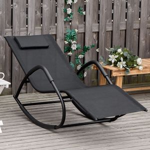 Sdraio a dondolo moderna nera a gravità zero per esterni, sedia da patio per prendere il sole a bordo piscina, arredo da giardino - Product Image 2