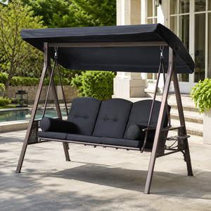 Outdoor <b>Patio</b> <b>Swing</b> Chair With Canopy 2 Seater Metal Garden <b>Swing</b> Bench With Cup Holder For Backyard Lawn Furniture - Product Image 3