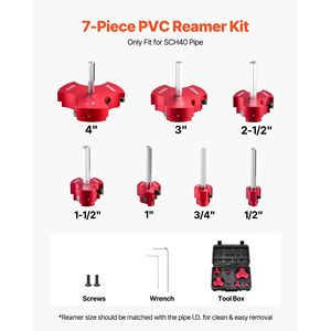 7-Piece PVC Pipe <b>Reamer</b> Kit 3 Blades Includes 1/2\" 3/4\" 1\" 1 1/2\" 2\" 3\" 4\" Socket Savers Fits Standard 1/2\" PVC Fitting - Product Image 2
