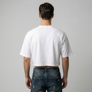 Men's <b>White</b> Boxy T-Shirts Short Sleeve O-Neck Crop Boxy <b>Tee</b> Shirt Men Summer Lightweight Boxy T-Shirt Mens - Product Image 2