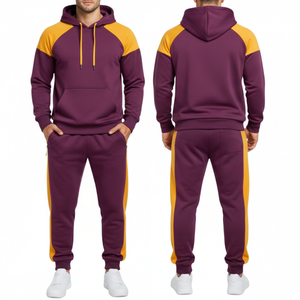 Conjunto Deportivo para Hombre de Alta Demanda en Morado Ciruela y Dorado – Sudadera con Mangas Raglán y Puños en Contraste y Pantalón a Juego - Product Image 1
