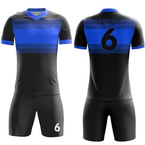 Tenues de football personnalisées pour hommes, entièrement sublimées, uniformes de football imprimés par sublimation, uniformes de football bleus et blancs - Product Image 2