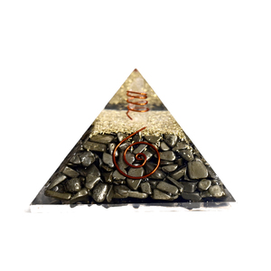Pyramide d'orgone en pyrite faite à la main, écologique, avec éclats de pierres précieuses naturelles, cristal d'orgonite, méditation, Feng Shui, décoration pour la maison et le bureau - Product Image 2