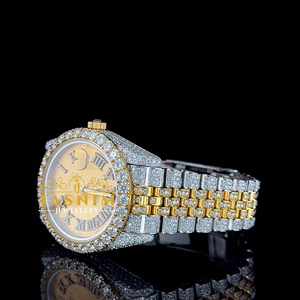 Montre sport pour homme de qualité VVS, 41 mm, acier inoxydable, verre, plaqué or jaune, mouvement à quartz ETA, analogique, 3 BAR, étanche, automatique - Product Image 3