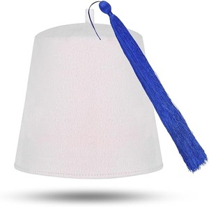 Chapeau fez maçonnique uni - Laine blanche avec diverses couleurs de pompons, type de tissu : 100% laine, instructions d'entretien : Lavage à la main uniquement - Product Image 5