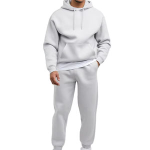 Conjunto Deportivo de Dos Piezas con Capucha para Hombre, Estilo Urbano, 100% Algodón, Forro Polar Ligero, Cierre de Cremallera, Casual, Color Sólido - Product Image 1