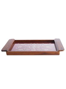 Bandeja de Servicio de Madera Hecha a Mano con Adhesivos Decorativos, Color Natural, Disponible para Uso en el Hogar y Restaurantes - Product Image 3
