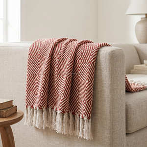 Blush Pink Handloom Cotton <b>Throw</b> with Delicate Check Design and Fringe <b>for</b> Sofa <b>Chair</b> Bedroom and Soft Contemporary Décor - Product Image 6