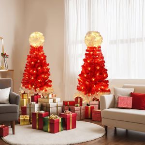 Ensemble de 2 arbres de Noël de 1,20 m avec lumières blanches chaudes en forme de chapeau de Père Noël, décoration de Noël Insi - Product Image 2