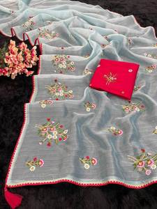 Sari de Fantasía de 5.5 Metros con Bordado de Piel Sintética y Trabajo de Tejido, Tendencia Superventas 2025, con Blusa en Contraste para Fiestas de Adultos - Product Image 2