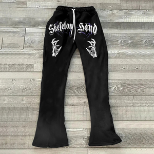 Pantalones de Hombre Negros de Talla Grande, Corte Acampanado, Cintura Elástica con Cordón, Estilo Urbano, Forro Polar, Whiteaura International - Product Image 2