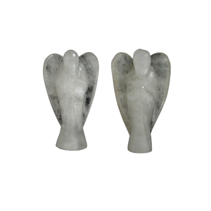 Anges de poche Jilani de 2 pouces en agate sculptée en quartz blanc pierres précieuses semi-précieuses artisanat de bureau Style Feng Shui pour vente en gros - Product Image 1