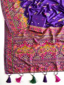 Sari en soie Rajwadi de qualité supérieure avec bordure en Zari lourd et travail de broderie au fil de Kasmir - Product Image 4